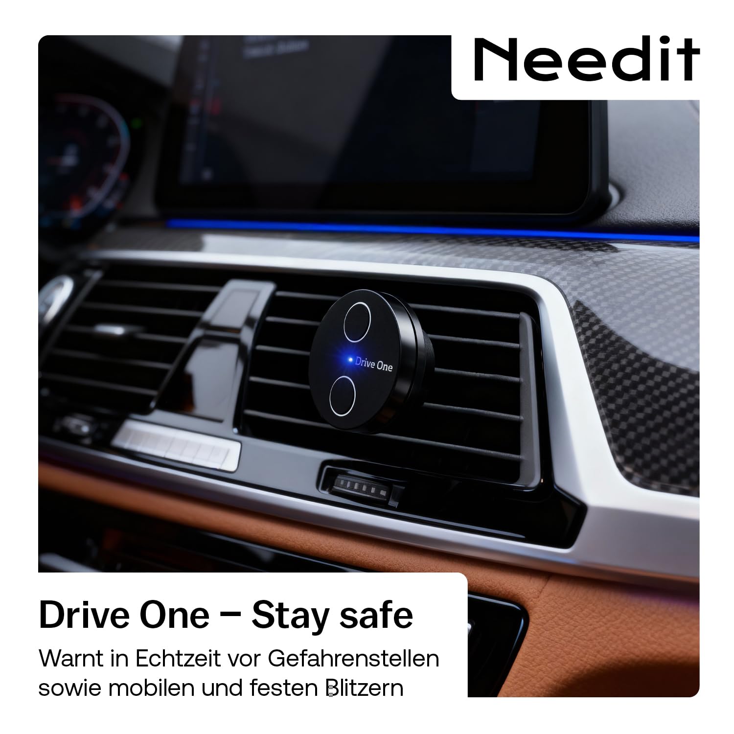 Needit Drive One 2 Verkehrswarner [Neues Modell 2026] I Warnt vor Kontrollen und Gefahren im Straßenverkehr I LED Anzeige automatisch aktiv I Daten von BlitzerApp 4