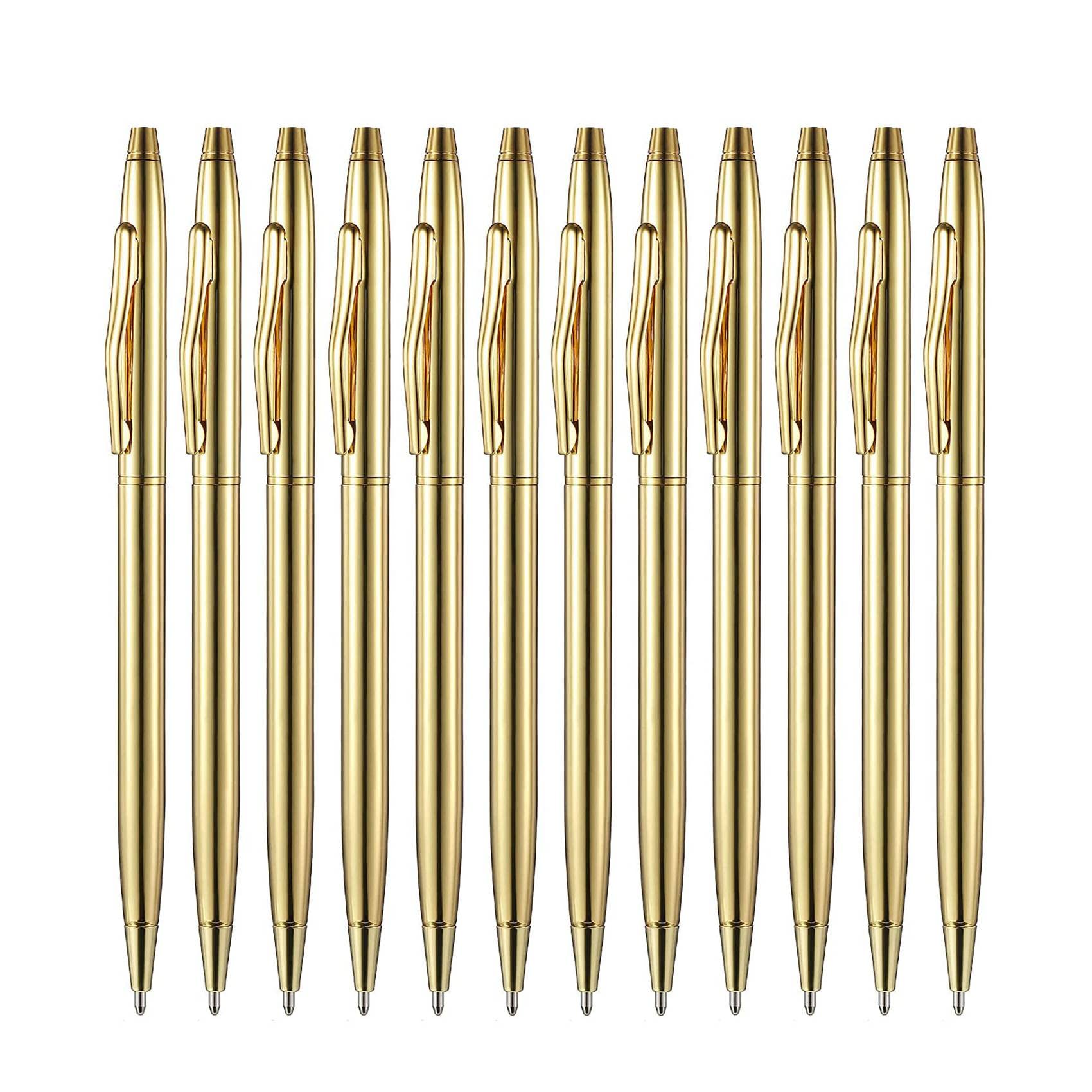 Asyduey 12 PCS Gold Slim Ballpoint Pens Black Ink 1 mm Medium Point Metallic Retractable Pens for Students Teachers