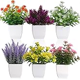 Yoratee 6pcs Artificial Pot Flowers Small Fake Plants with Pot Mini Potted Plants for House Office Tabletop Decoration