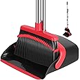 Broom and Dustpan Set, 52-in Long Adjustable Handle Broom Dustpan Combo with Dustpan Teeth to Automatically Clean Hair Suitab