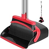 Broom and Dustpan Set, 52-in Long Adjustable Handle Broom Dustpan Combo with Dustpan Teeth to Automatically Clean Hair Suitab