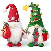 Yonsya Set of 2 Christmas Gnome Plush Decorations, Xmas Farmhouse Tiered Tray Tree Christmas Decor Doll Collectible Figurines - Home Tabletop Elf Ornaments (2, Red+Green)