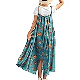 YESNO Casual Maxi Overalls Dress for Women 2026 Boho Floral Outfits Back Slit Jumper Dresses with Adjustable Straps EP6