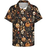 CZLBTFTP Men's Halloween Button Down Shirt Fun Pumpkin Print Short Sleeve Hawaiian Shirt Tops
