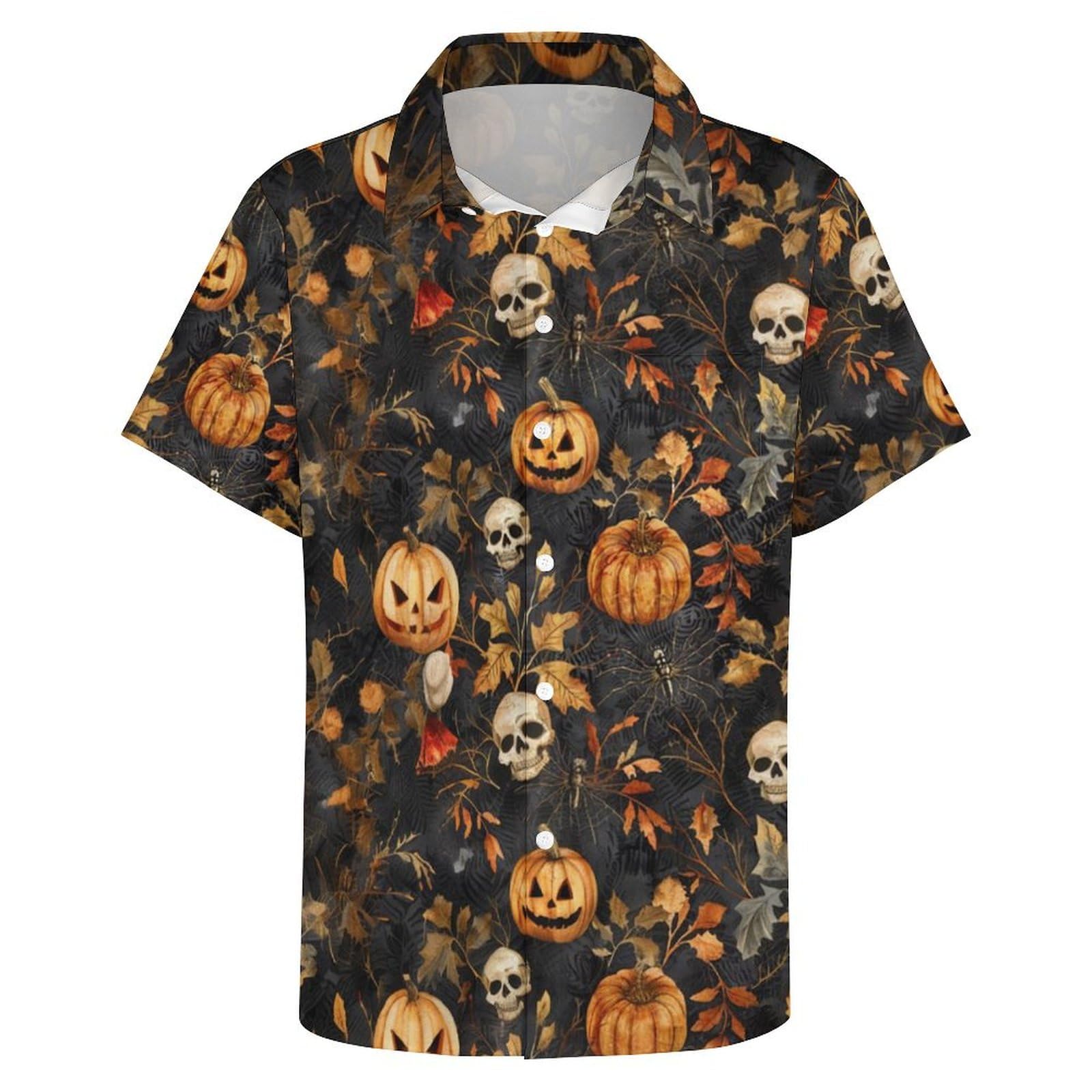 Photo 1 of CZLBTFTP Men's Halloween Button Down Shirt Fun Pumpkin Print Short Sleeve Hawaiian Shirt Tops,Halloween Brown,3XL