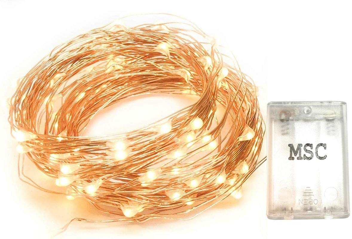 Fairy Lights MSC - 33 ft / 10M - 100 * LED Battery Powered Warm White Coloured String Fairy Lights On Copper Cable, Ideal for Christmas, Xmas, Party, Wedding Decoration Powered Batt-Warm-NoWp1