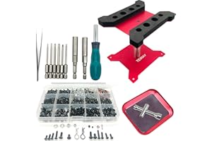 TEIRAY RC Car Repair Work Stand Repair Tool Set 360 Degree Rotation and 600 PCS RC Screws Kit and Screws Pallet Kit and RC Screwdrivers for 1/8 1/10 1/12 1/16 1/18 RC Car Truck Crawler (red)
