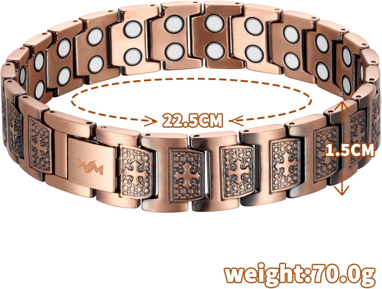 WELMAG® 99.9% Copper Bracelets for Men Pain Relief for Arthritis Therapy Double Row Magnetic Bracelets with 3500 Gauss Magnets: Health & Personal Care