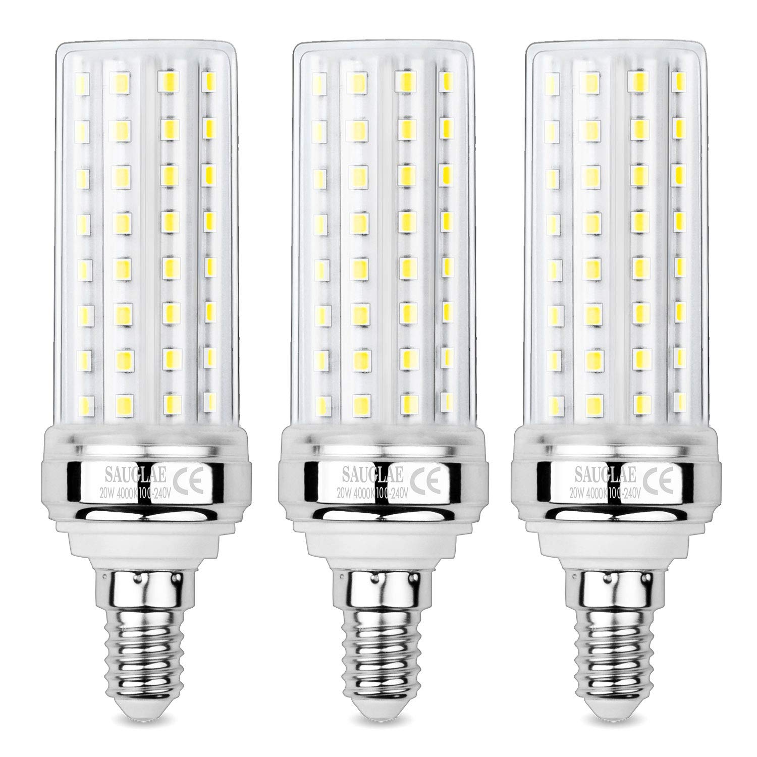 SAUGLAE 20W LED Corn Bulbs, 150W Incandescent Bulbs Equivalent, 4000K Natural White, 2300Lm, E14 Small Edison Screw Light Bulbs, 3-Pack