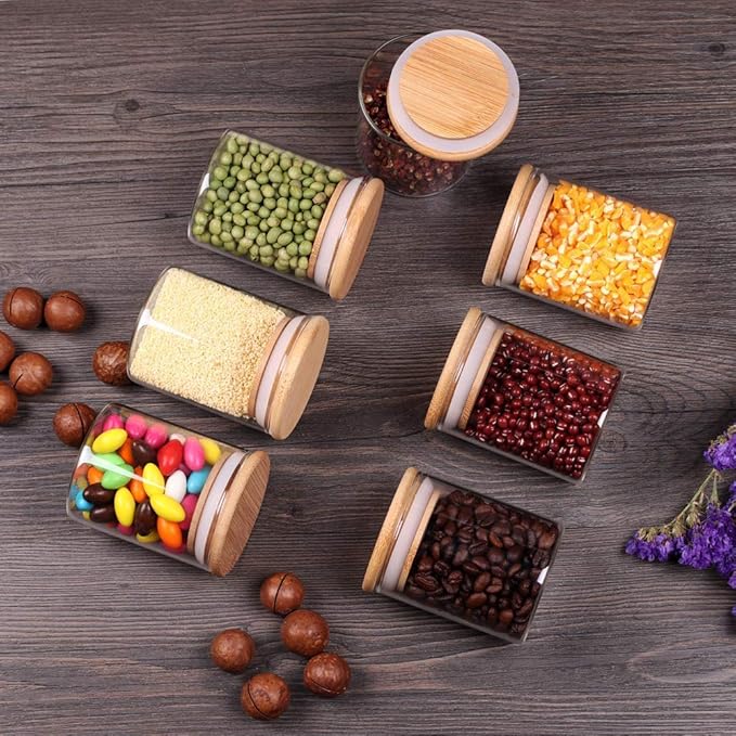 Oquent Glass jar with Wooden Lid, Kitchen Container for Sugar, Candy