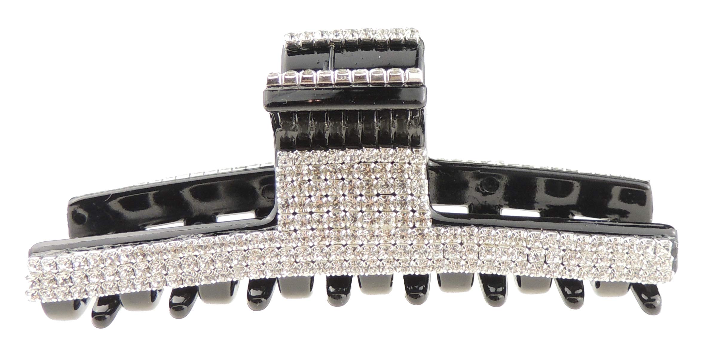 Extra Sparkly Women Girls Crystal Diamante Rhinestone Gems Bridal Wedding Evening Party Styling Fine Thin Hair Accessories Butterfly Claw Jaw Clip Octopus Clamp 10cm Straight Line (Black)