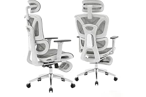 Ergonomic Mesh Office Chair, 3 Way Armrests Lumbar Support and Adjustable Headrest, Home Office Desk Chairs, High Back Tilt F