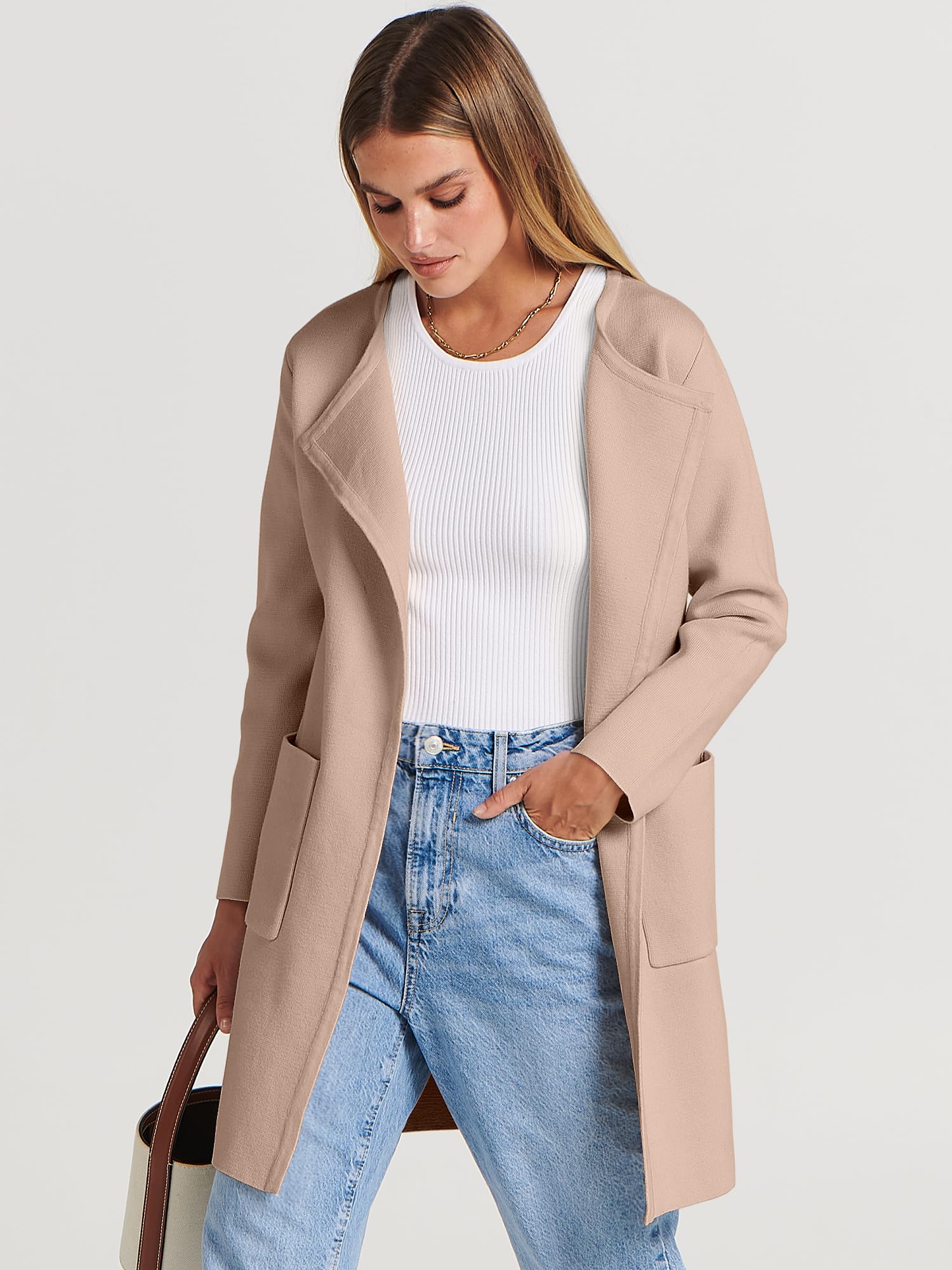 ANRABESS Womens Cardigan Sweater Open Front Knit Long Coatigan Dressy Casual Jacket Coat 2025 Fall Outfits Classy Clothes