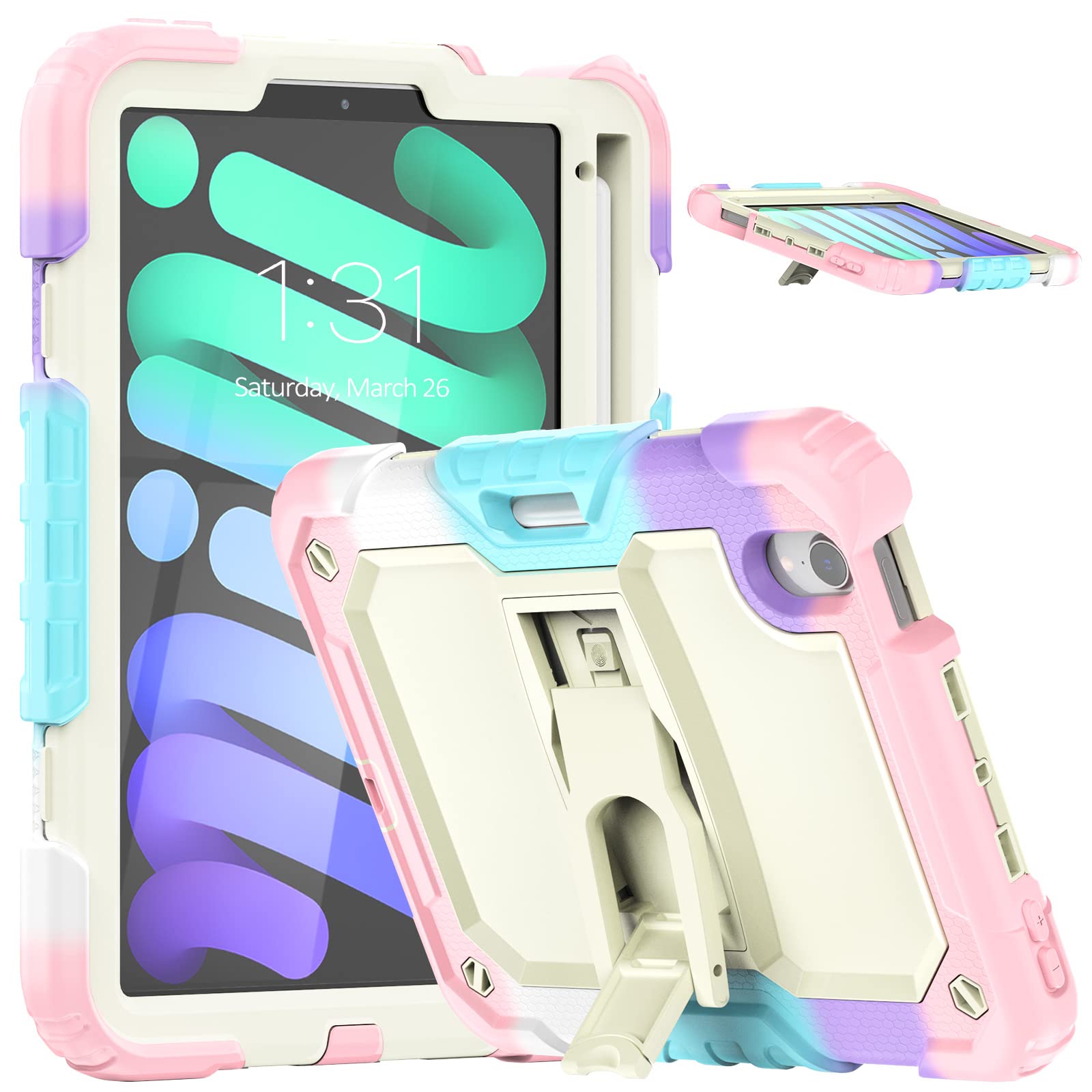iPad Mini 6 Case 2021 (8.3 Inch), iPad Mini 6th Generation Case, 3 in 1 Shockproof Rugged Soft Silicone Hard Protective Case for Kids