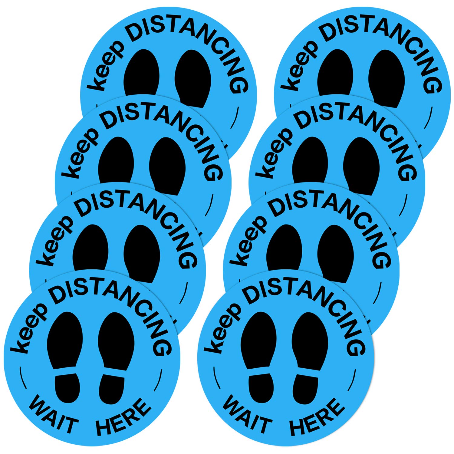 8 Pieces Safety Floor Sign Marker Round Wait Here Sign Stickers Anti-Slip Maintain 6 Foot Distance Decals, 11 Inches (Blue)
