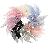 VALICLUD 8PCS Chiffon Hair Scarf Scrunchies Double Layer Bowknot Ponytail Holder Elastic Ribbon Hair Ties for Women Girls