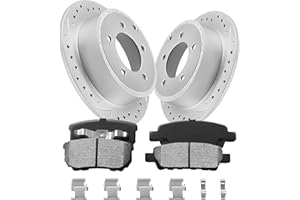 ANPULSERO FIWRILUVX Anpulsero Rear Automotive Replacement Brake Kit, Drilled Slotted Brake Rotors + Brake Pads Compatible with 2007-2017 Jeep Patriot, 2007-2017 Jeep Compass, 2008-2014 Dodge Avenger| Geomet Coated