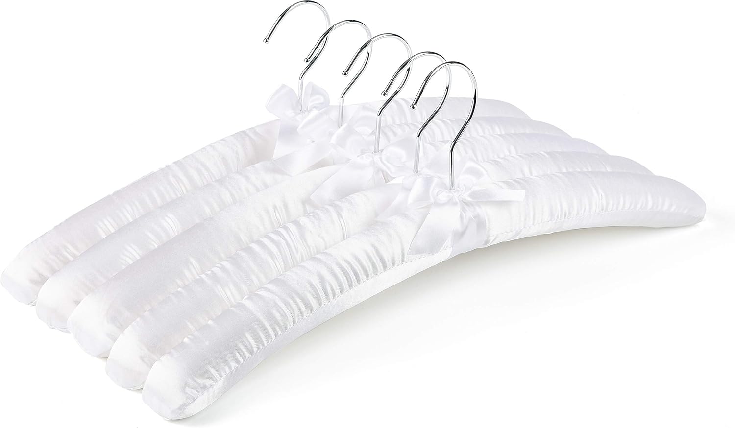 Amber Home 17" White Satin Padded Hangers Set of 5, Sweater Hangers Bridal Wedding Dress Silk