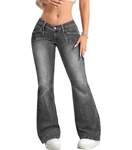 Flvsun Womens Low Waisted Stretchy Flare Jeans Causal Bootcut