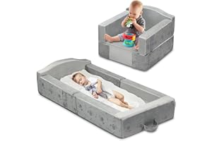 KUAIVO Toddler Travel Bed, 2 in 1 Foldable Toddler Floor Bed (45" x 22" x 6.7"), Soft Sponge Raised Safety Bumpers, Portable Kids Travel Bed with 2 Mattresses & Washable Cover