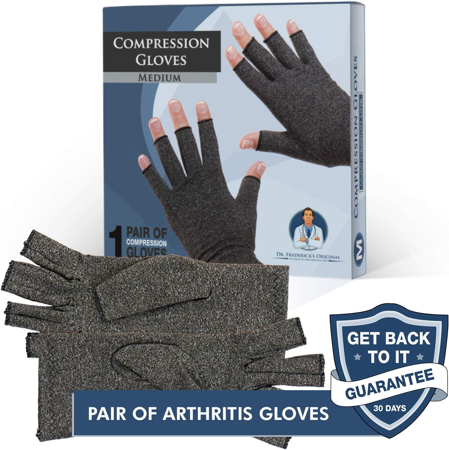 Dr. Frederick's Original Arthritis Gloves for Women & Men - Compression for Arthritis Pain Relief - Rheumatoid & Osteoarthritis - Medium: Health & Personal Care