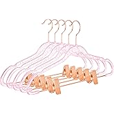 MIZGI Slim Rose Gold Glitter Pants & Skirt Hangers (20 Pack) - Adjustable Rose Gold Clips & Hooks, Pink Transparent Non-Felt, Space-Saving for Dresses, Shirts, Blouses