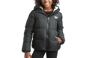 Reebok Girls Puffer Jacket - Heavyweight Poly Taffeta Insulated Zip Up Winter Coat for Girls with Sherpa Lined Hood & Pockets