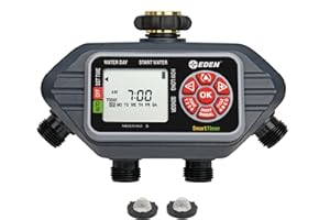 Eden 93413 Programmable Digital Water Timer 4-Zone, Compatible with Wireless Soil Moisture Sensor