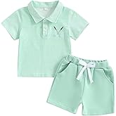 Amnnchya Toddler Baby Boy Clothes Stripes Short Sleeve Button Down Shirt Tops Summer Spring Shorts Set Infant Golf Outfit