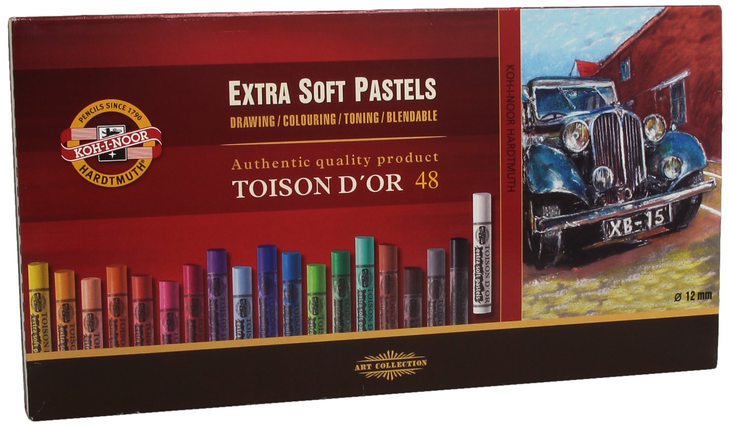 KOH-I-NOOR TOISON D'OR 8556 Artist's Extra Soft Pastels (Pack of 48) ,Black/Blue/Brown/Chrome/Green/Grey/Orange/Red/Violet/White/Yellow
