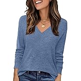 JUSTFASHIONNOW Long Sleeve Shirts for Women V Neck Tops Tunic Dressy Casual Blouses Comfy Tee Womens Top Winter Clothes 2025