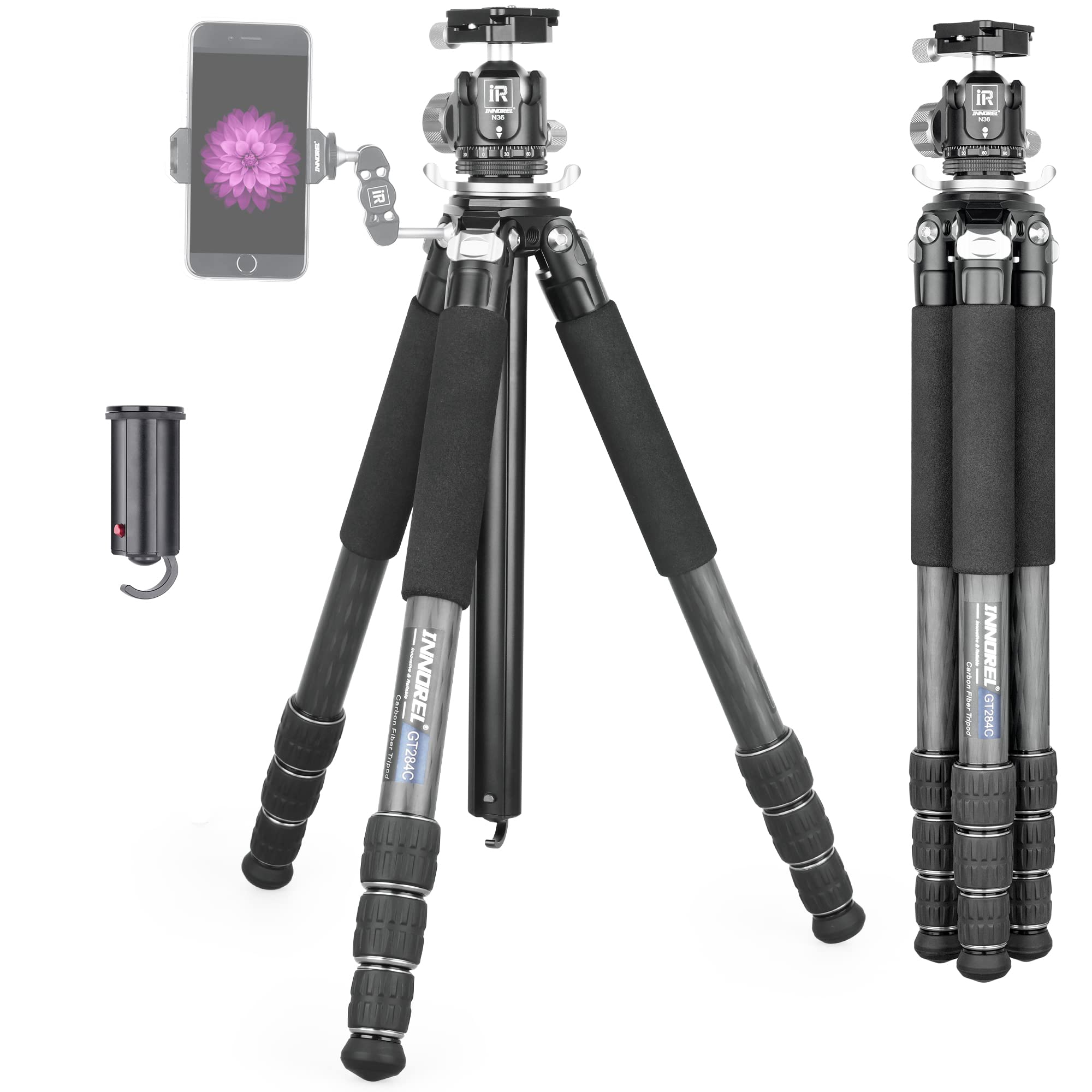 Carbon Fiber Tripod-INNOREL GT284C Professional Compact Tripod for DSLR Camera Heavy Duty Stand with Low Gravity Center Ball Head Special-Shaped Center Column 1.14in/29mm Tube Max load 44lbs/20kg