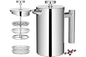 Miuly 21OZ French Press Coffee Maker 600ML Stainless Steel Coffee Press with 3 Level Filtration System, Double Wall Insulated French Press with 2 Filters