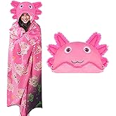 Axolotl Wearable Blanket Hoodie for Adults & Kids, Glow in the Dark Hooded Blanket, Soft Plush Flannel Oversized Pink Throw Wrap With Giant Hood, Axolotl Gifts for Women Girls Birthday Christmas