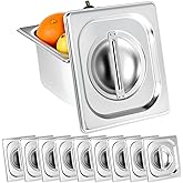 QWORK 10 Pack Stainless Steel Steam Table Pan Covers with Handles - Universal Fit 1/6 Size, Food Pan Lids for Restaurants, Catering (7 x 6.5 inches)
