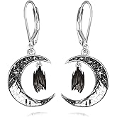 Black Cat/4th of July/Bat/Spider/Pumpkin/Wolf/Bunny/Sun and Moon/Turtle/Raven 925 Sterling Silver Leverback Dangle Earrings Moon Gothic Christmas Earrings Jewelry Gift for Women