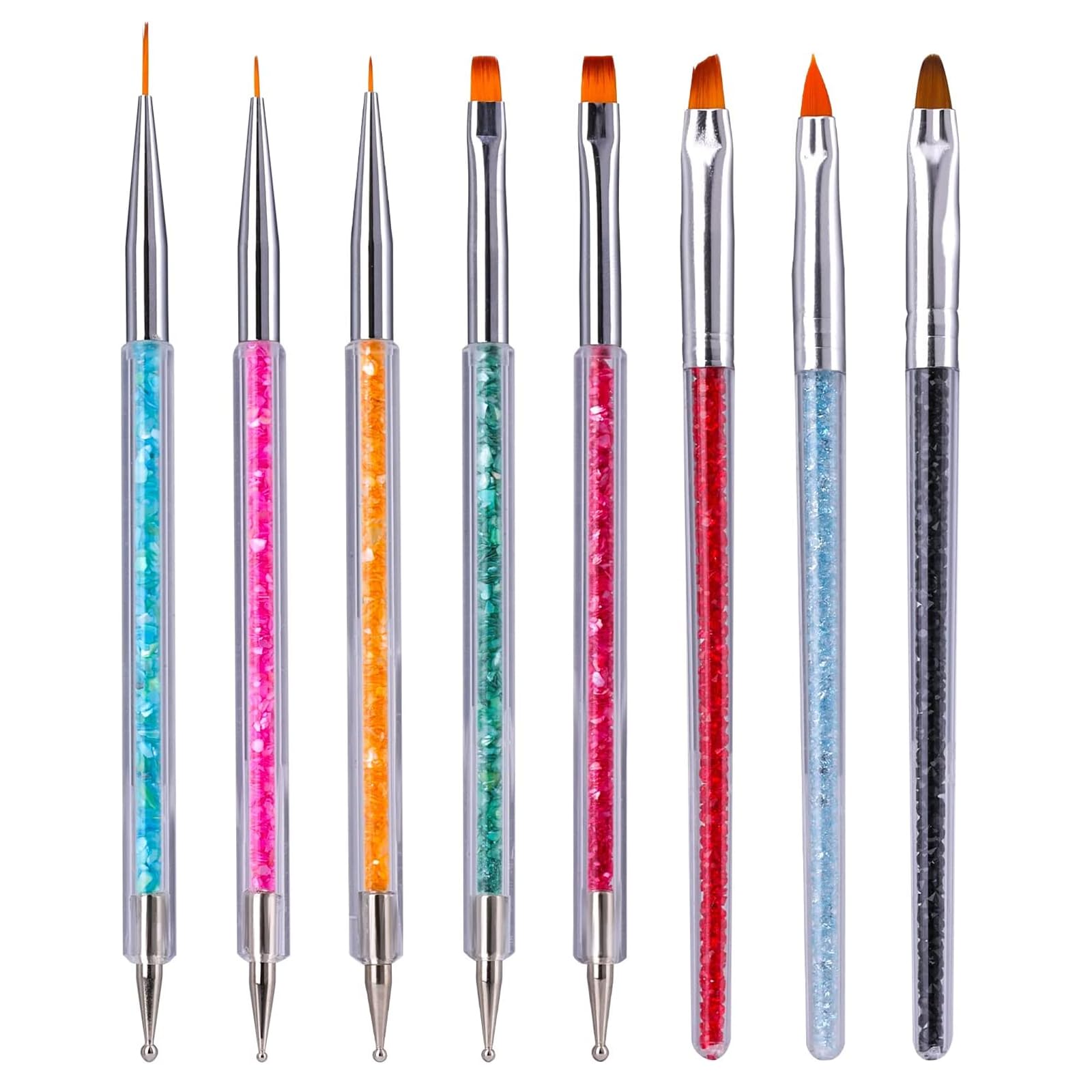8Pcs Point Drill Nail Brushes Double Ended Nail Art Brushes Nail Design Tools Kit Professional Manicure Nail Dotting Brushes for DIY Nail Art Designs