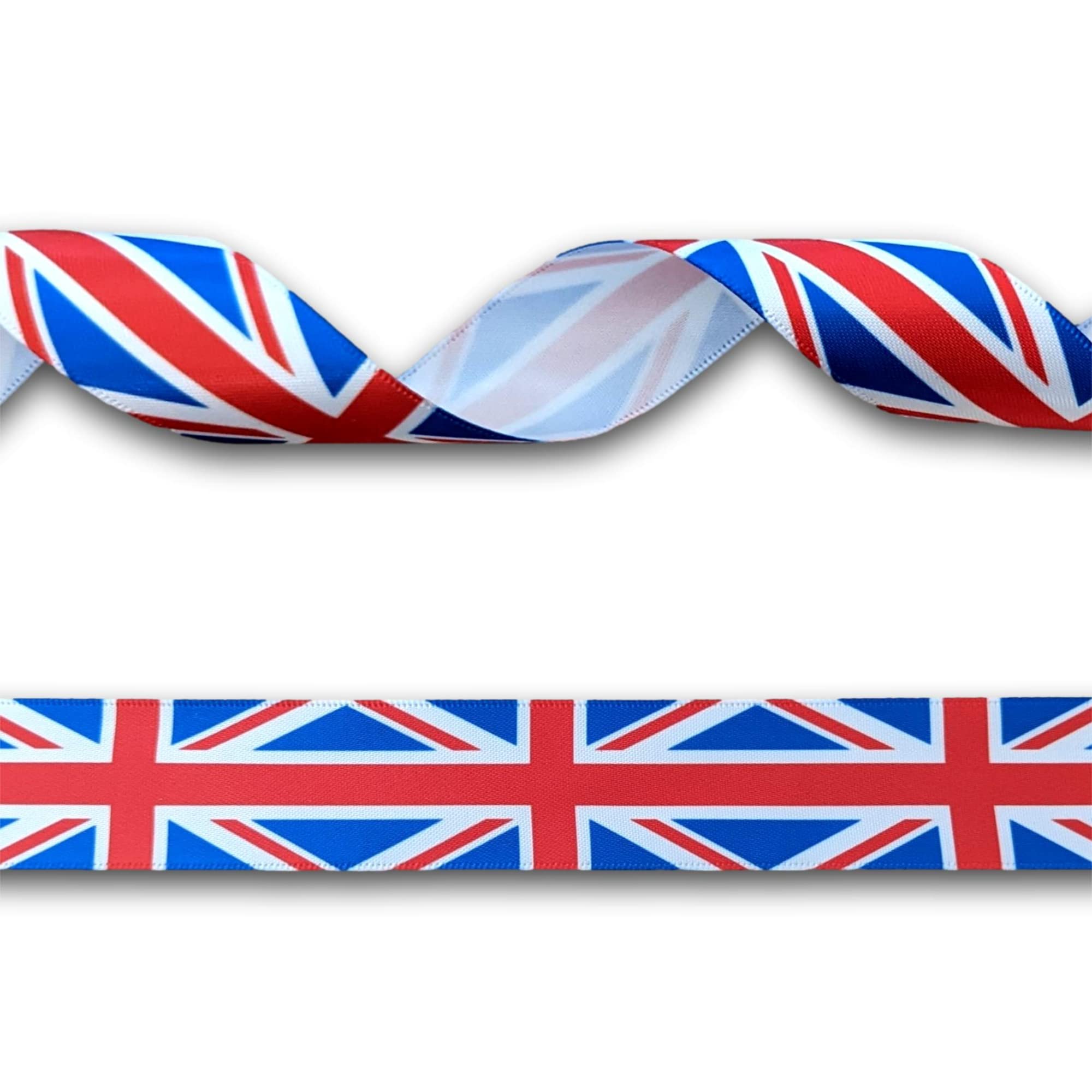 5 Yards (4.57 metres) Union Jack Flag Gradient Satin Single Sided Ribbon 25mm Wide, Ideal for Craft Projects, Scrapbooking etc.