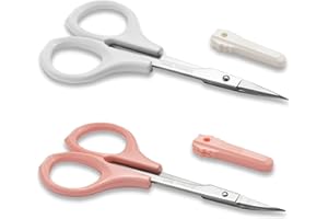 PAFASON Stainless Steel Curved and Straight Eyebrow Grooming Scissor Set with Safety Cover for Trimming Shaping Eyelash Extensions Eyebrow