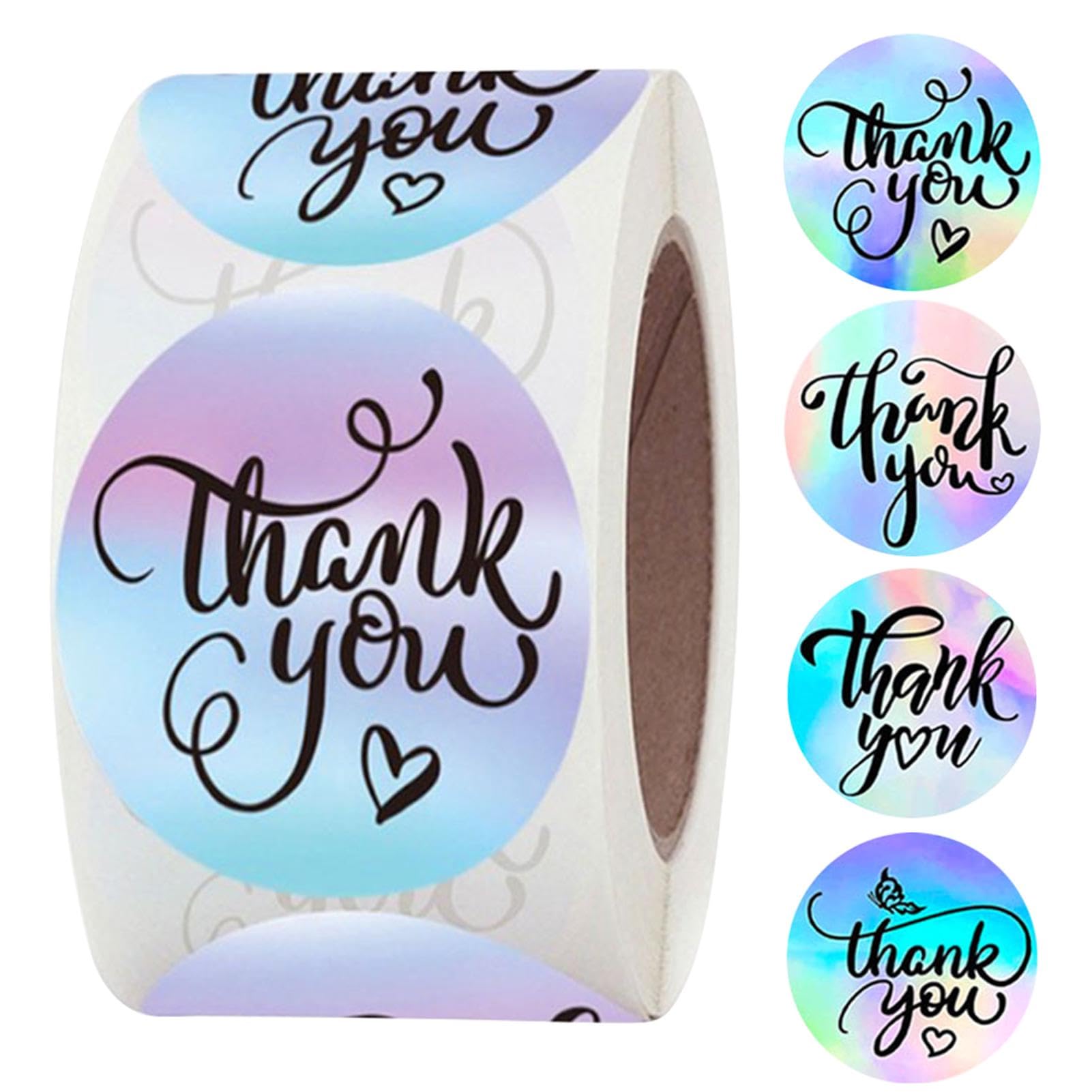 POHOVE 1 Roll Thank You Stickers, 500 Pcs, Colorful, 1inch, Holographic, Peel & Stick, Multi-Occasion, Indoor Use, Stickers