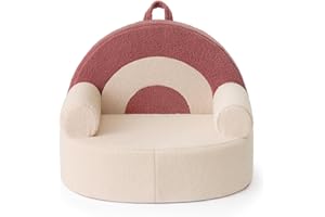 Blissful Diary Toddler Chair Comfy, Foam Kids Chair with Soft Teddy Plush, Toddler Reading Armchair with Cute Arclet Designs- Light Cream