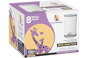 BabiesRefresh Refills Compatible with DEKOR CLASSIC Diaper Pail Refills | 8 Pack | Diaper Pail Odor Eliminator| Fresh Powder Scent | Each Diaper Bag Refill Holds up to 3960 Diapers | Diaper bin refill