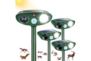 JAHYELEC 4 Pcs Solar Ultrasonic Animal Repeller Outdoor, Cat & Deer Repellent with Strobe Light, Waterproof Animal Deterrent Devices to Protect Garden Yard from Rabbit, Raccoon, Squirrel, Dog, Coyote, Skunk