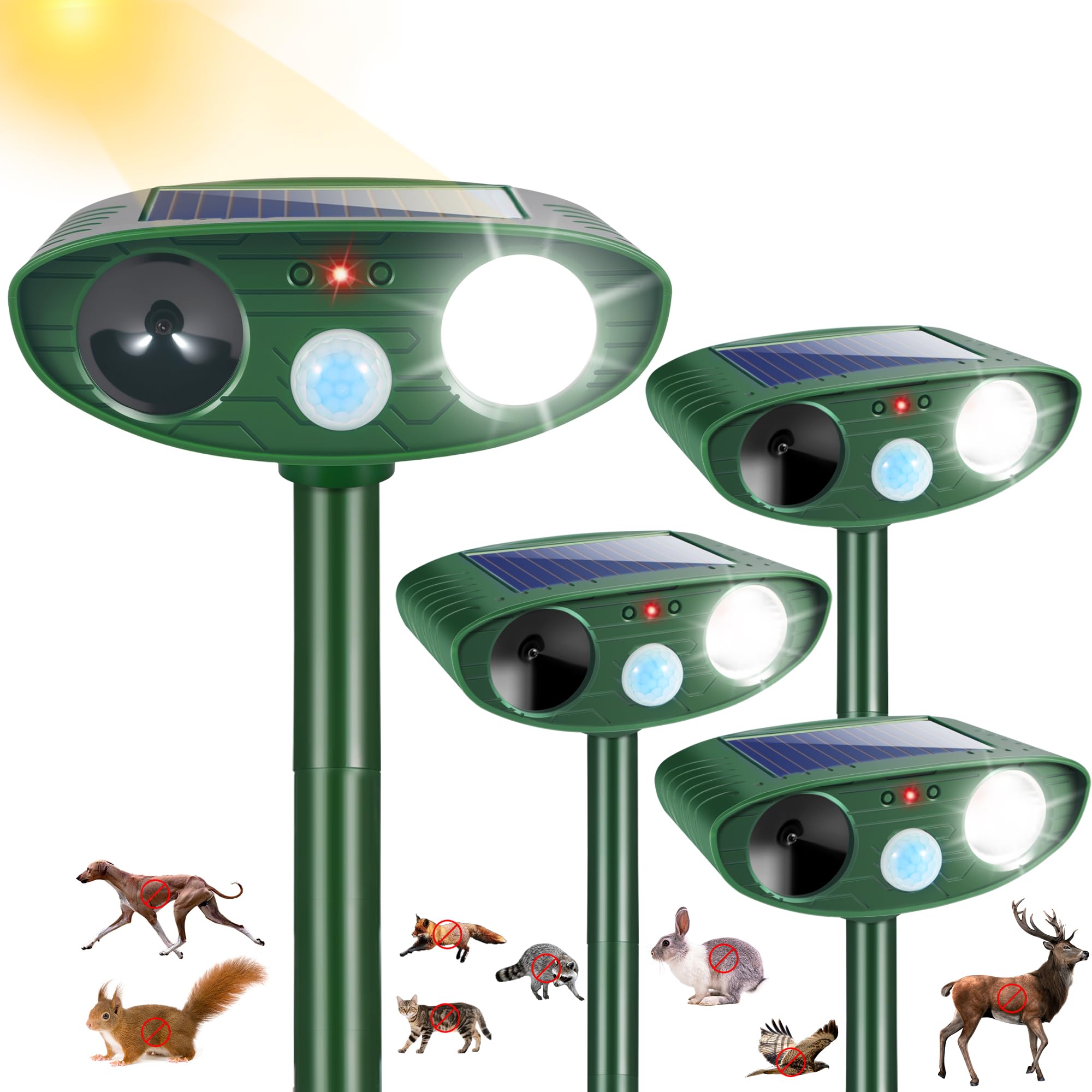 Photo 1 of Solar Ultrasonic Animal Repellent Outdoor, Deer Repellent Devices for Yard Garden with Motion Sensor & Flashing Light, Waterproof Animal Deterrent for Cat Dog Squirrel Raccoon Rabbit Skunk Coyote Farm