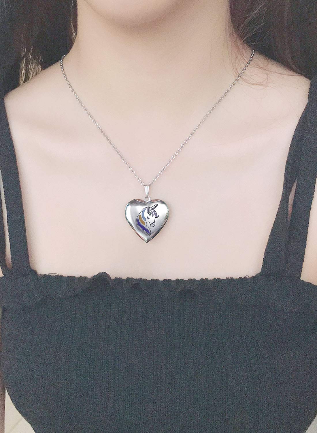 YOUFENG Unicorns Gifts for Her Love Heart Initial Letter Locket Necklace that Holds Pictures Enamel Locket Pendant Gifts for Women