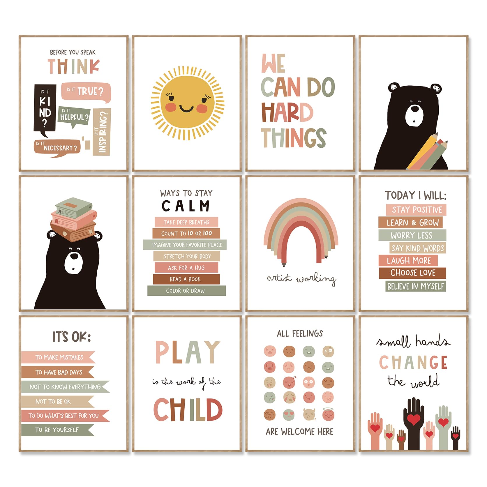 Photo 1 of KINYEYE 12PCS Boho Classroom Positive Bohemian Posters, Boho Mindest Motivational Posters Set for Preschool Classroom, Playroom, Homeschool | Unframed