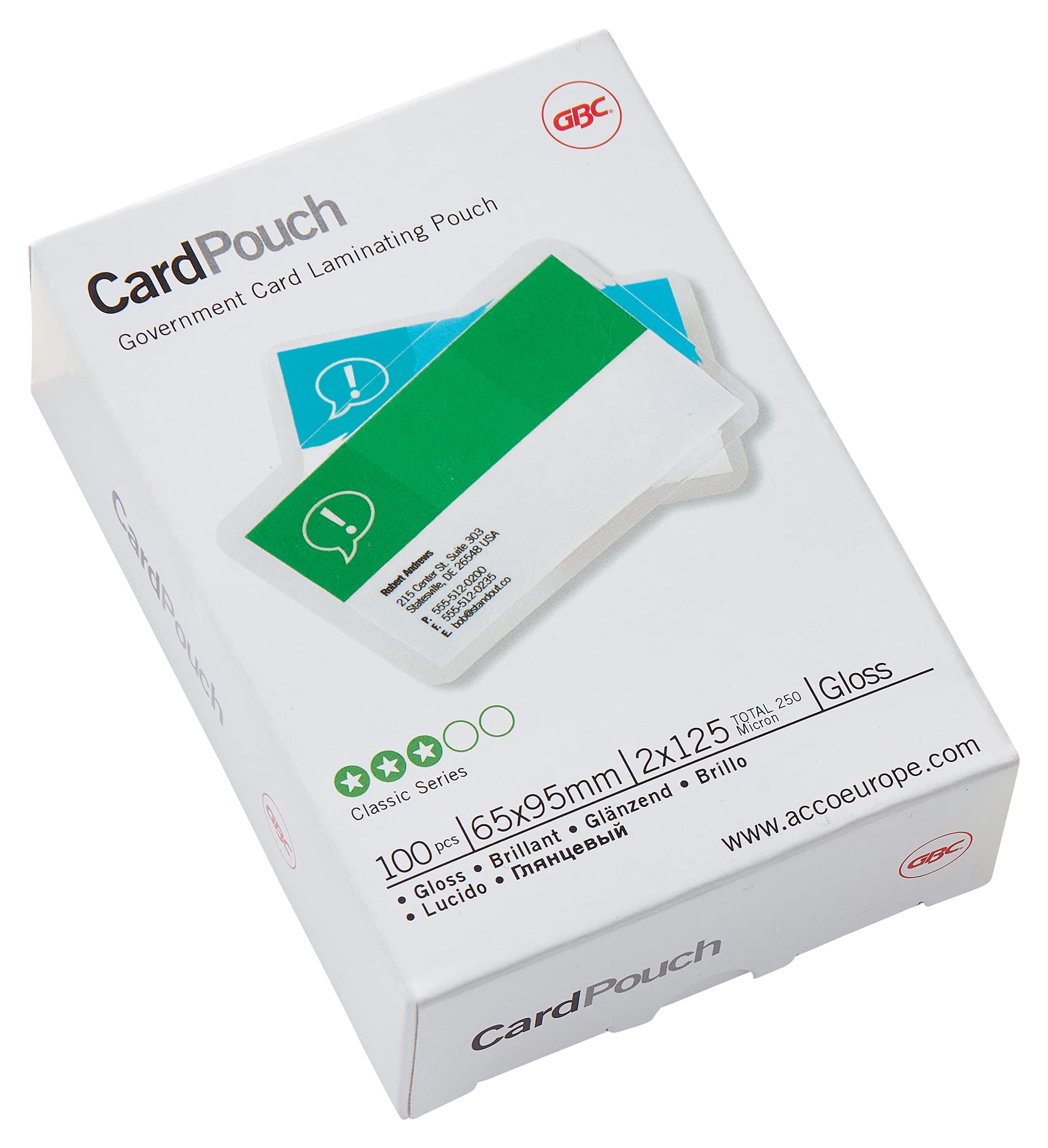 GBC 65x95mm 2x125 Micron Gloss Card Laminating Pouches, Pack of 100, 3740301 โ image 1