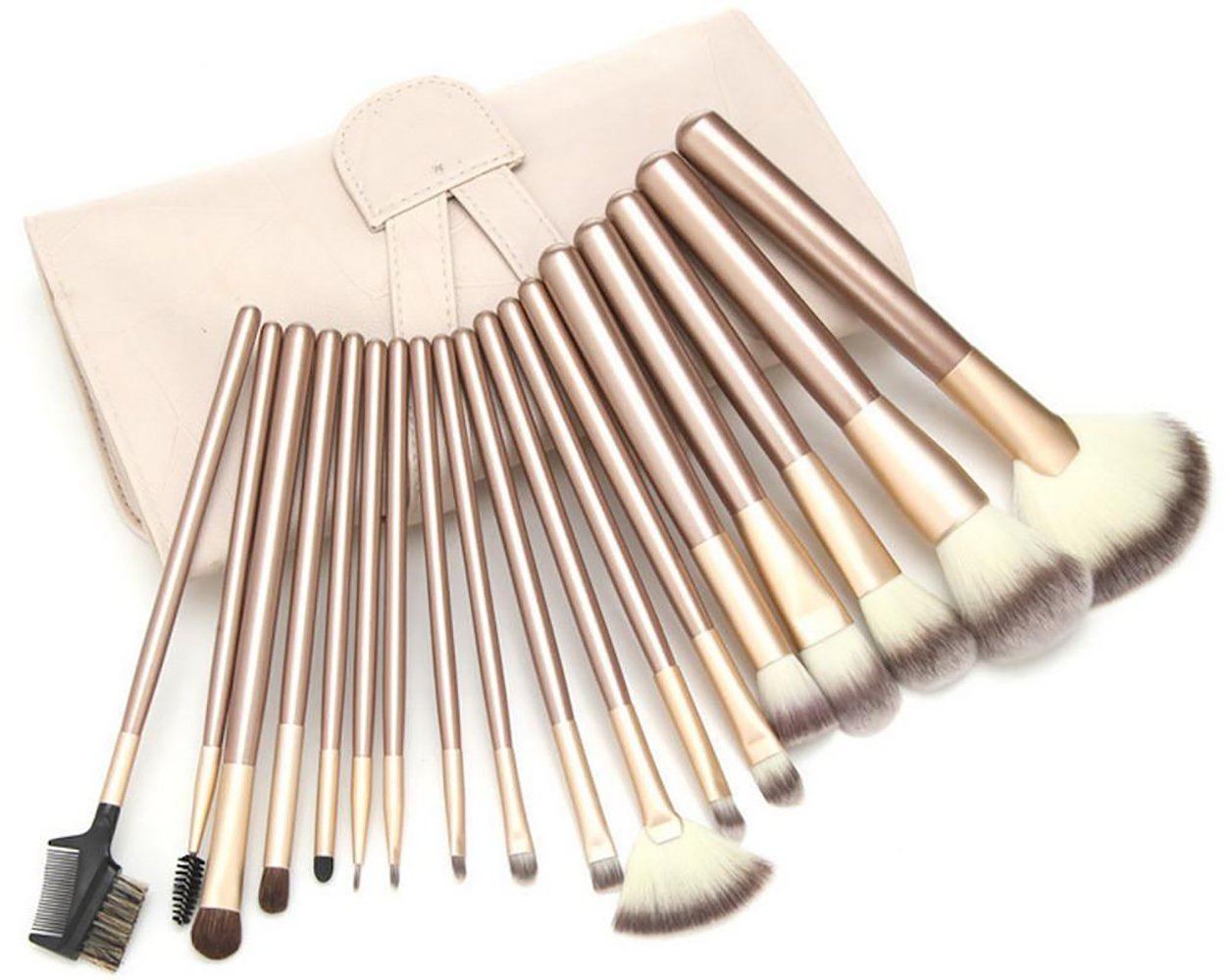 Zoe Ayla Make-Up Brush Set With Vegan Leather Storage Bag, Beige, 24 Piece