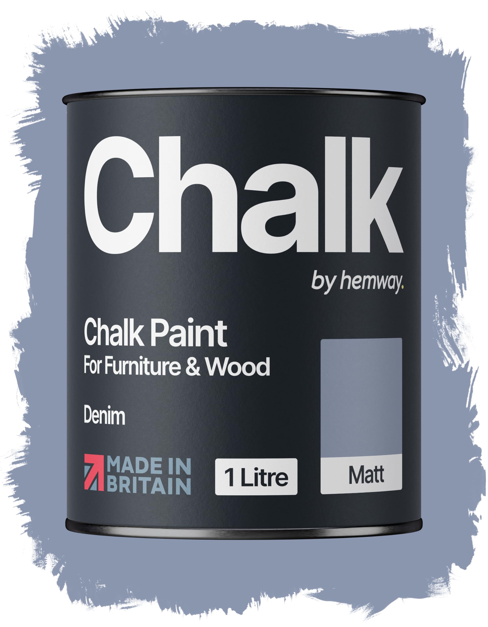 Hemway Chalk Paint Denim Blue Furniture Paint 1L, Matt Finish Shabby Chic, Chalk Furniture & Walls, Quick Dry & 1 Coat