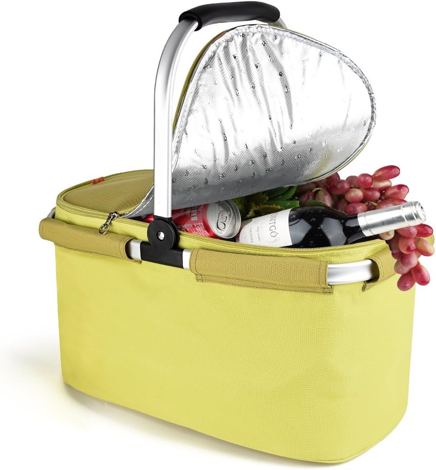 YONOVO 32 L Insulated Picnic Basket Cooler Bag for Famliy Gathering Camping Outdoor Sports(Lime)